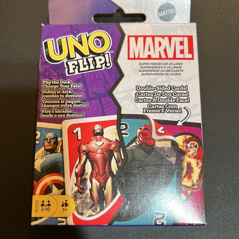 UNO FLIP—MARVEL Edition-112 Double Sided Cards-Ages 7+- 2-10 Players-NEW